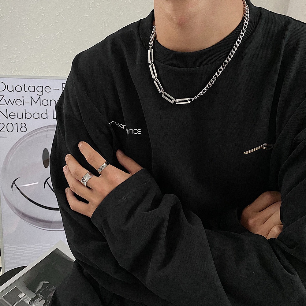 Vòng cổ Mặt Vuông Màu Đen Bằng Thép Titan Phong Cách Hip hop Thời Trang Cho Nữ