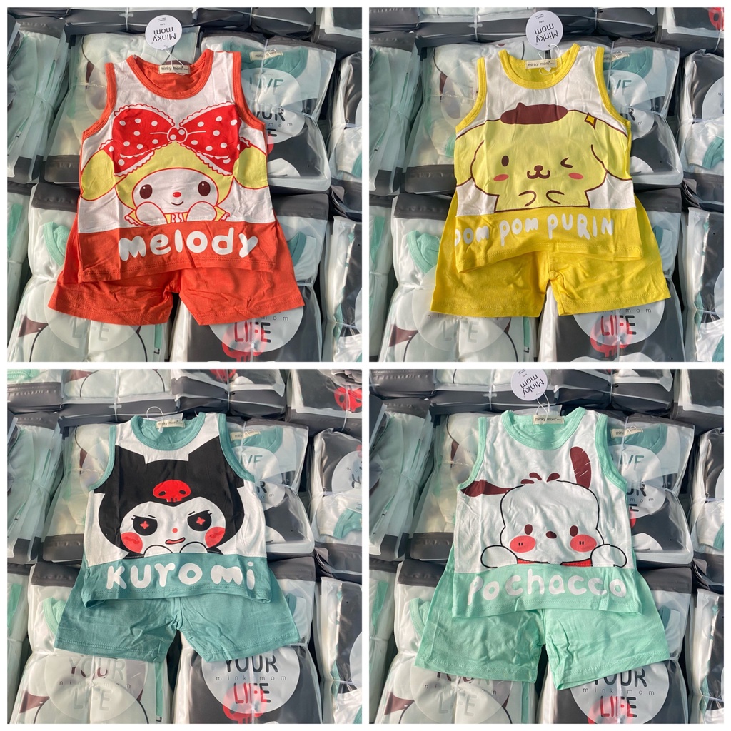 Bộ Ba Lỗ Thun Lạnh MINKY MOM Phối Thân Áo Trắng In Hình Dễ Thương Cho Bé BL-IN34