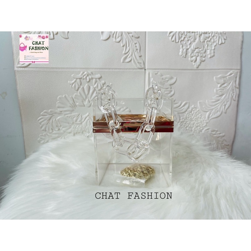 Ví clutch Độc Lạ Nhựa Trong Suốt kèm Dây Xích
