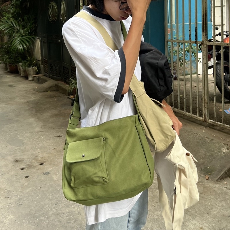 Túi canvas đeo chéo 1 hộp vintage retro basic