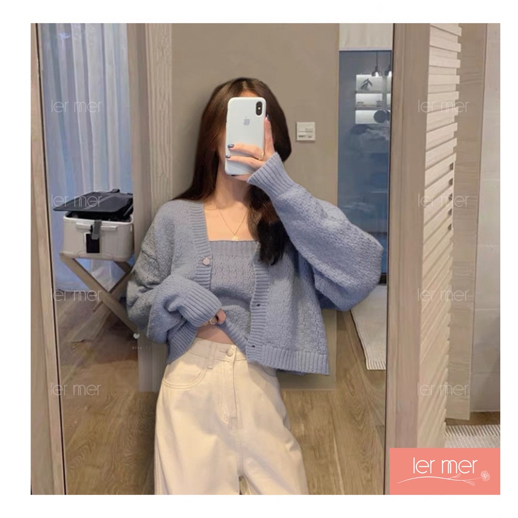 Áo cardigan nữ kèm áo dây Set áo len 2 dây kèm áo cardigan Ler Mer