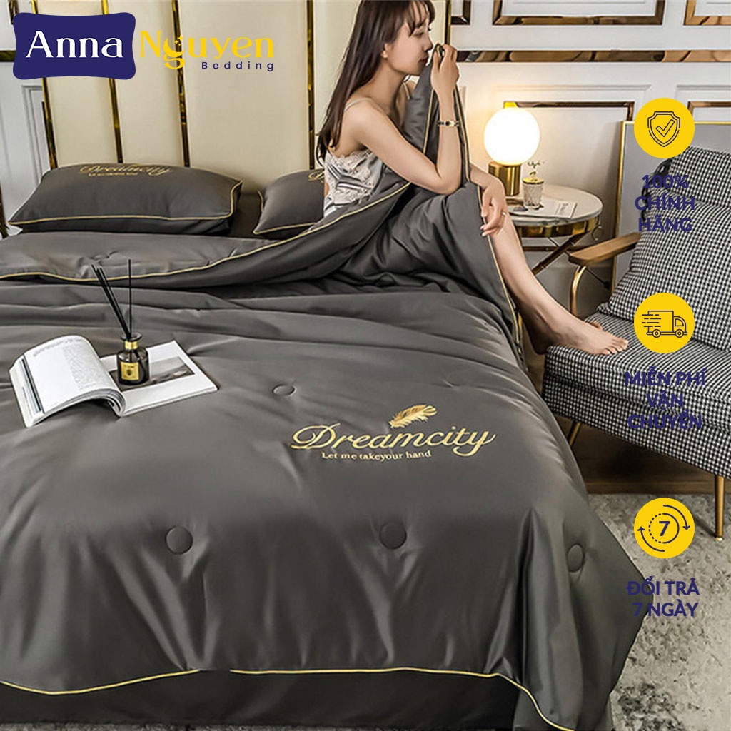 Bộ Chăn Ga Gối  Cotton Lụa Tencel Drap Giường Phi Bóng Cao Cấp Bo Chun Drap - Anna Nguyen Bedding