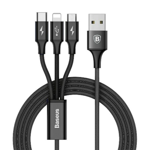 cáp sạc baseus 3 đầu Micro USB, Lightning, Type C