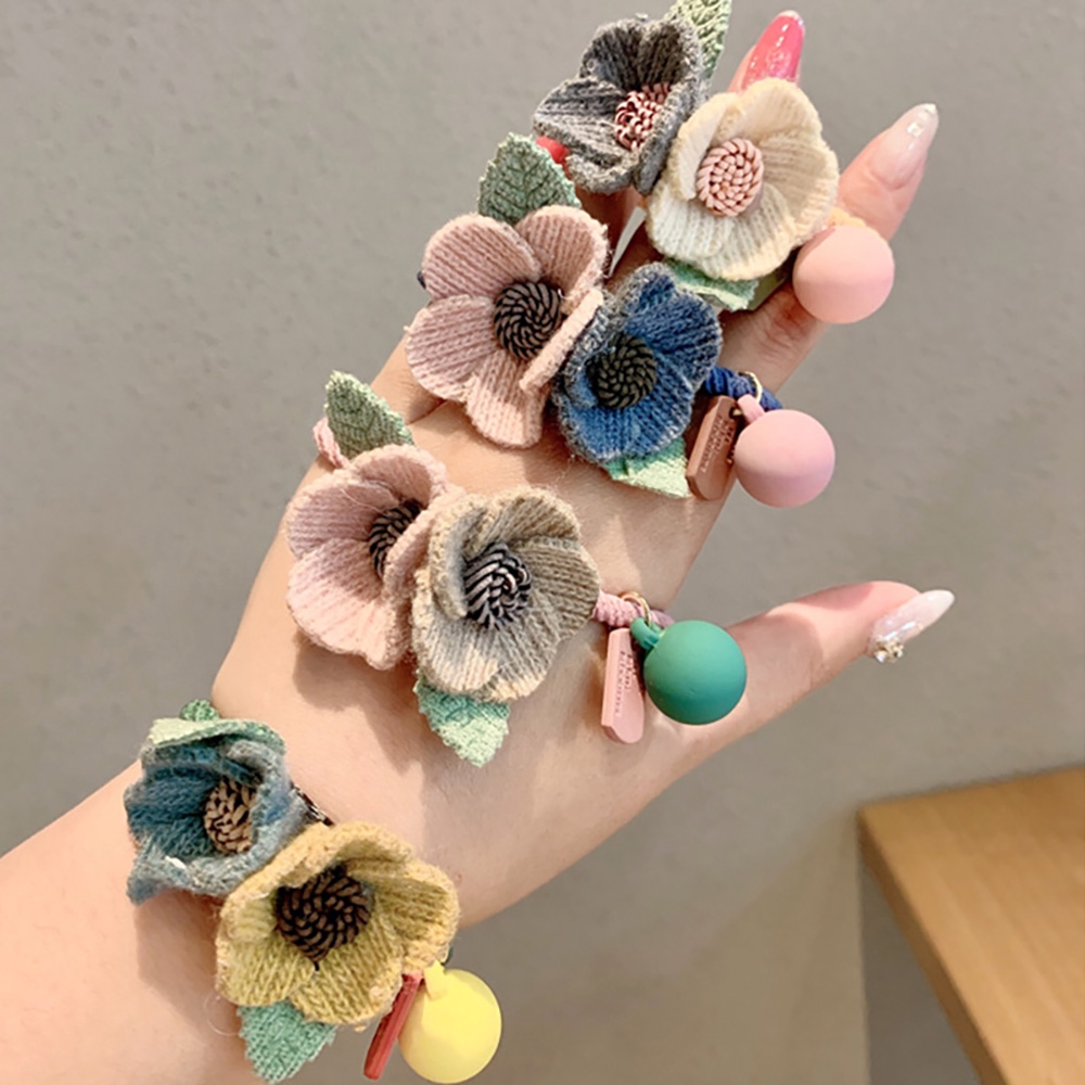 Dây Buộc Tóc Len Đan Co Giãn In Hoa Cho Nữ