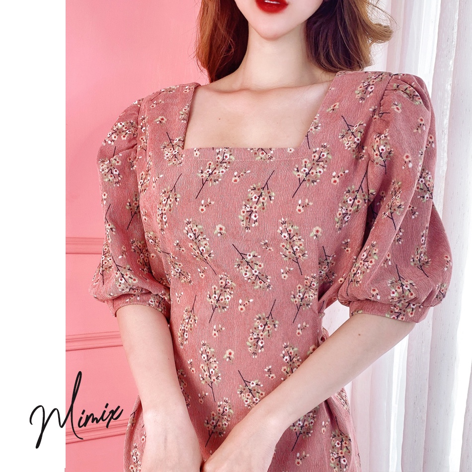 Đầm hoa nhí nhung tăm cổ vuông MIMIX BN6185