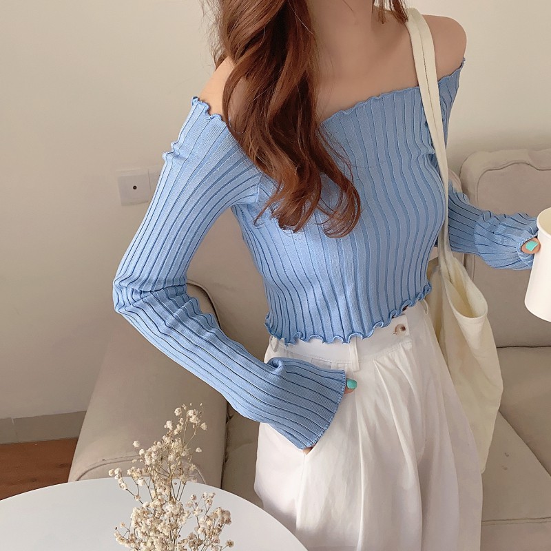 Áo tay dài màu trơn đơn giản trẻ trung xinh xắn cho nữ