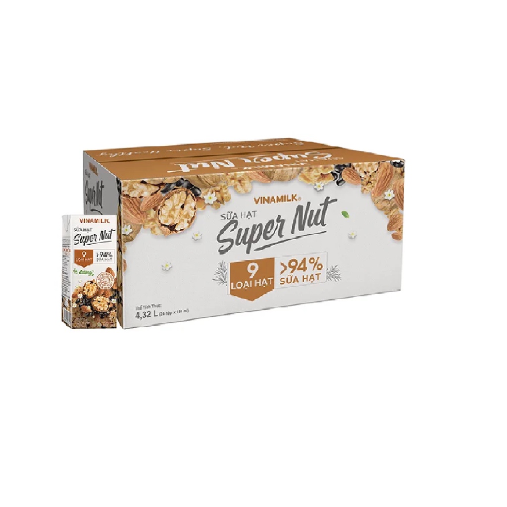 1 lốc Sữa 9 loại hạt Vinamilk Super Nut Ít đường - Lốc 4 hộp x 180ml