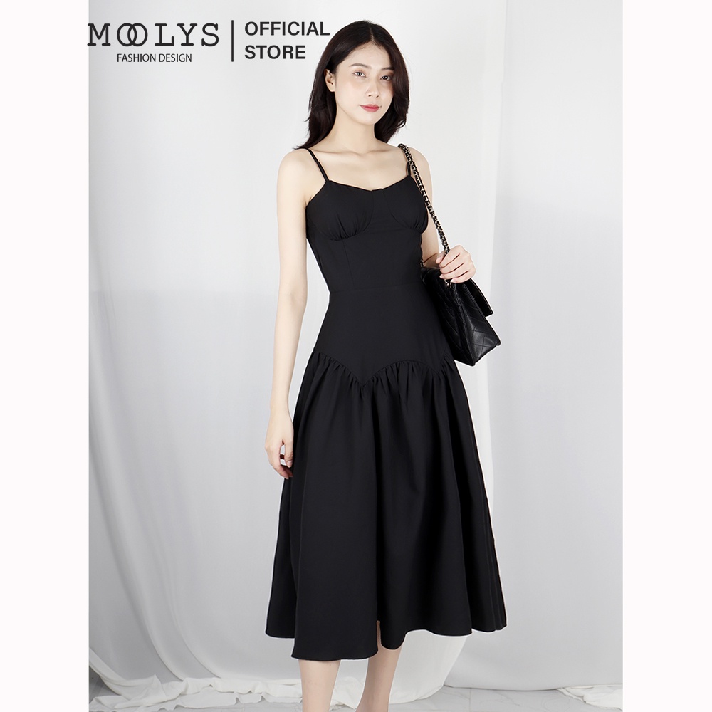 Đầm dự tiệc hai dây midi sang chảnh Moolys MD016