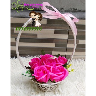 Giỏ hoa hồng sáp 6 hoa sáp mini 10 cm  tặng 20.11 - có đủ màu