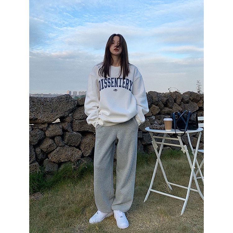 Porozi  Áo sweater  tay dài cổ tròn in chữ phong cách Hàn Quốc xinh xắn cho nữ