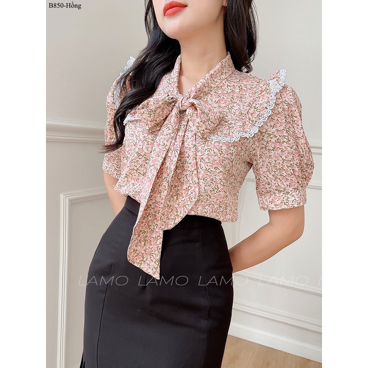 B850- Áo Kiểu nữ áo hoa cột nơ xinh xắn