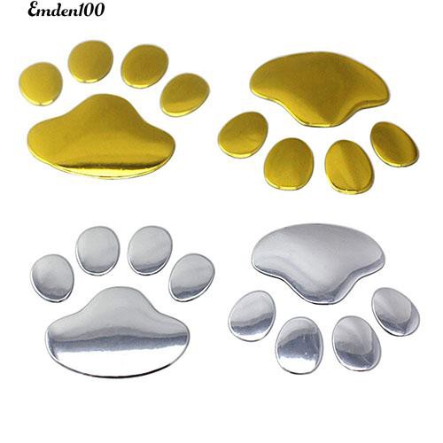 Set 2 nhãn dán trang trí thân xe hình vết bàn chân cún/gấu 3D xinh xắn