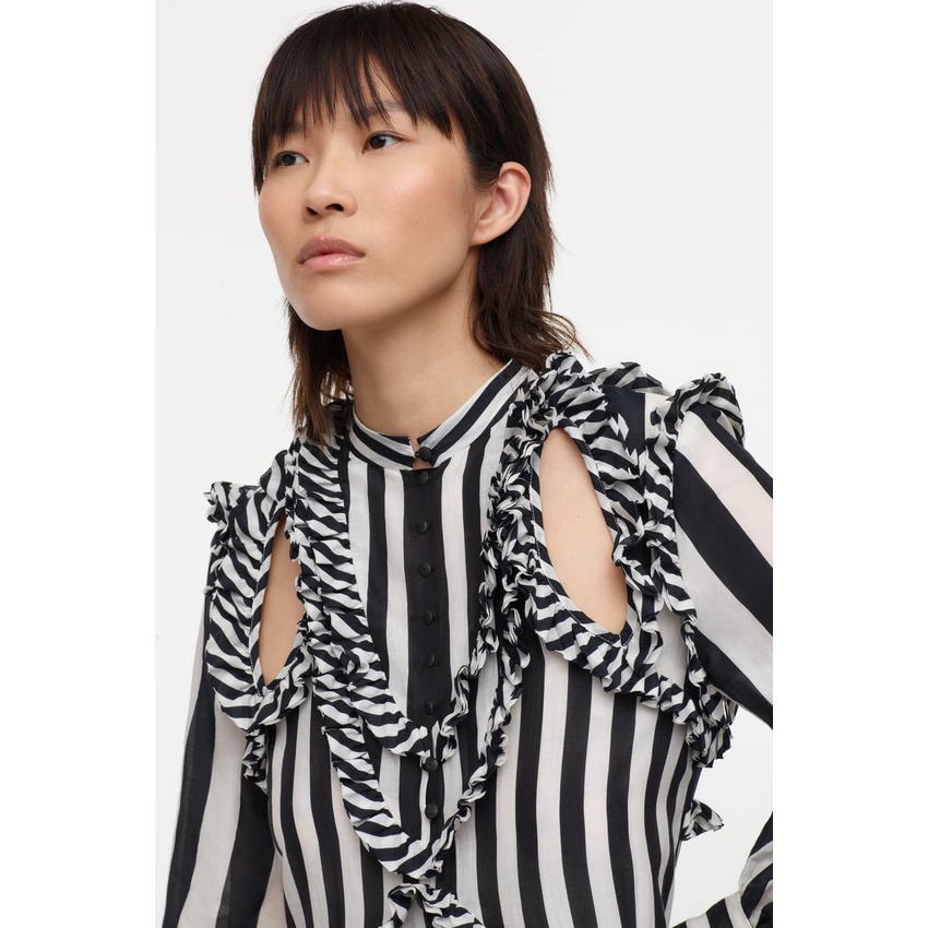 Zara Morocco full tag - Đầm Zara phối kẻ đen trắng mà vẫn nữ tính DK07SVG76N10