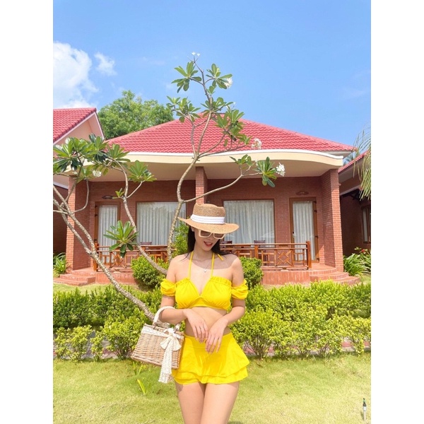 đồ bơi nữ  bikini 2 mảnh tay bồng kết  hợp  chân váy 2 tầng mẫu hiền hồ HÌNH CHỤP THẬT | BigBuy360 - bigbuy360.vn