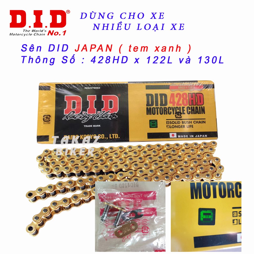 B2  Sên Vàng JP DID 428D 9 Ly - 428HD - 122L - 130L - Made in Japan DID Ya R15 V3 - FZ150 - Exciter150