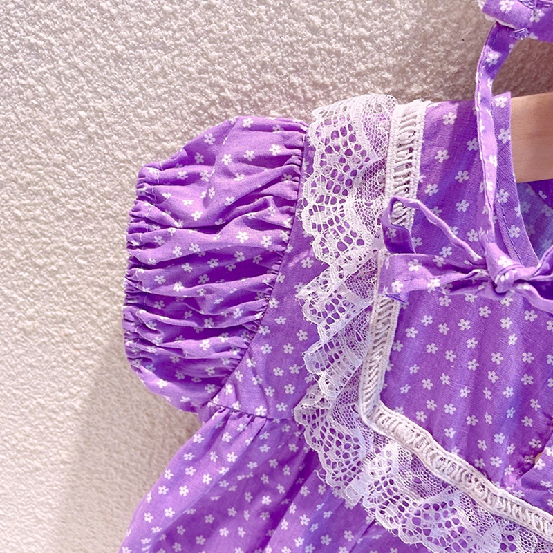 Áo Liền Quần Ngắn Tay In Hoa Màu Tím Cho Bé Mới Sinh