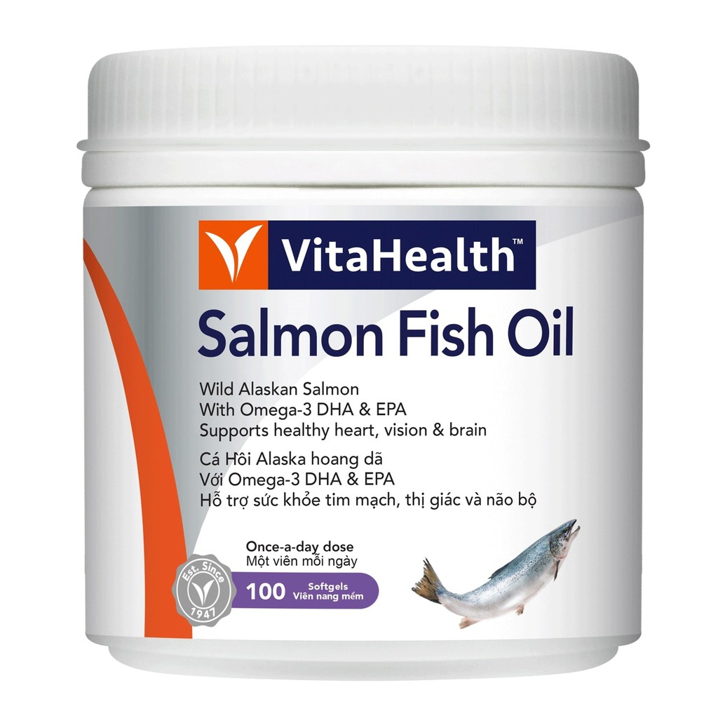 Dầu Cá Omega-3 Bổ Não, Sáng Mắt, Đẹp Da Vitahealth Wild Pacific Salmon Oil 100 Viên/hộp