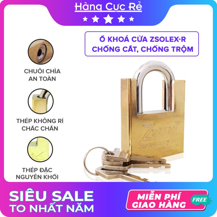 Ổ khóa chống cắt Zsolex size lớn 60mm Freeship Trọn bộ 1 ổ khóa cao cấp, 4 chìa khóa thông minh - Shop Hàng Cực Rẻ