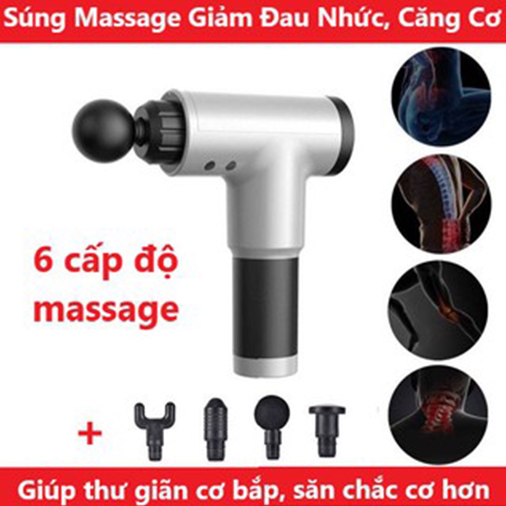 [Chính Hãng] Súng Massage Fascial  Cầm Tay, Giúp Giảm Đau Vai Gáy, Làm Giãn Căng Cơ - 4 Đầu, 6 Chế Độ Siêu Mạnh