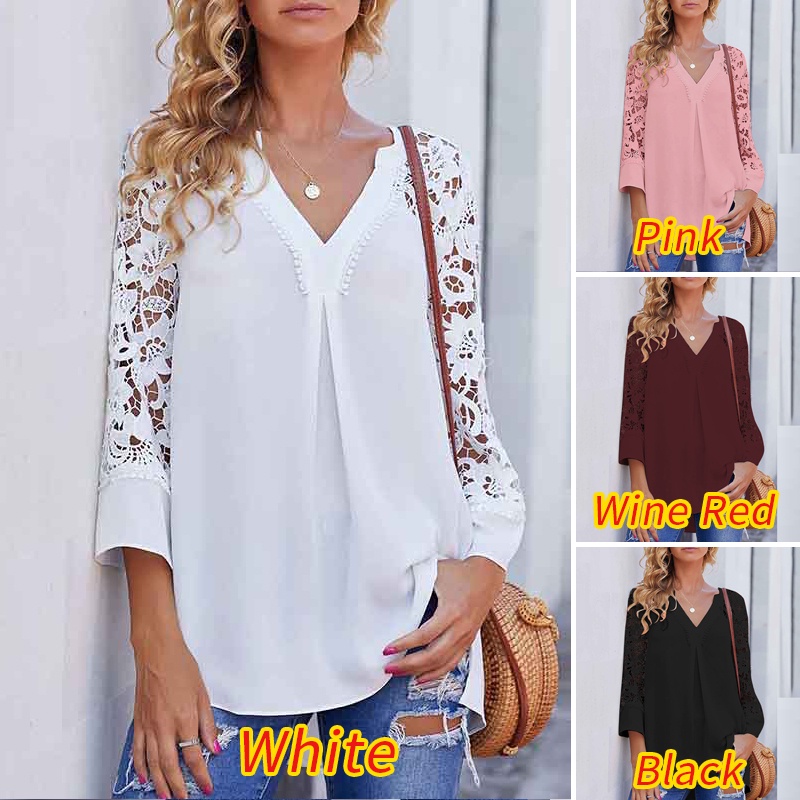 Zanzea Áo Nữ Tay Lửng Cổ Chữ V Phối Ren Thời Trang