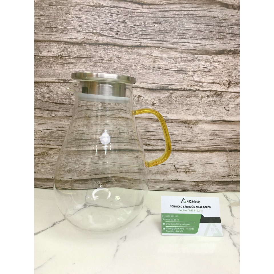 Bộ bình 6 cốc thủy tinh pha trà deox chịu nhiệt cao trong suốt bầu khía quai vàng kiểu dáng sang trọng cao cấp