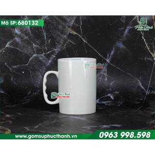 Cốc sứ trắng Bát Tràng dáng Trụ Cao quai C cách điệu