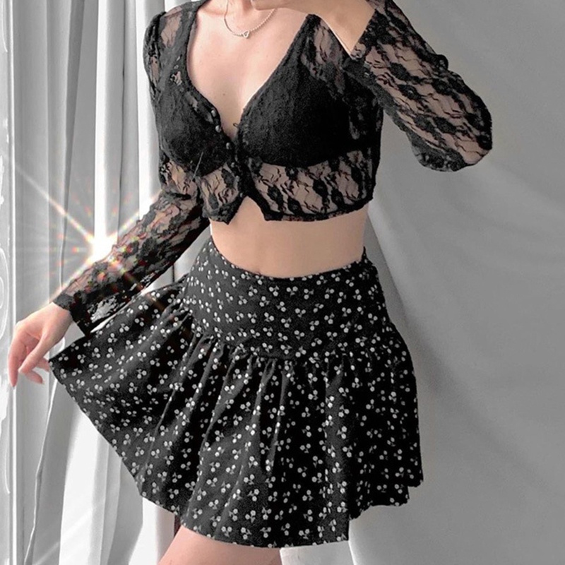Áo Croptop Tay Dài Dáng Ôm Phối Ren Quyến Rũ Gợi Cảm Cho Nữ