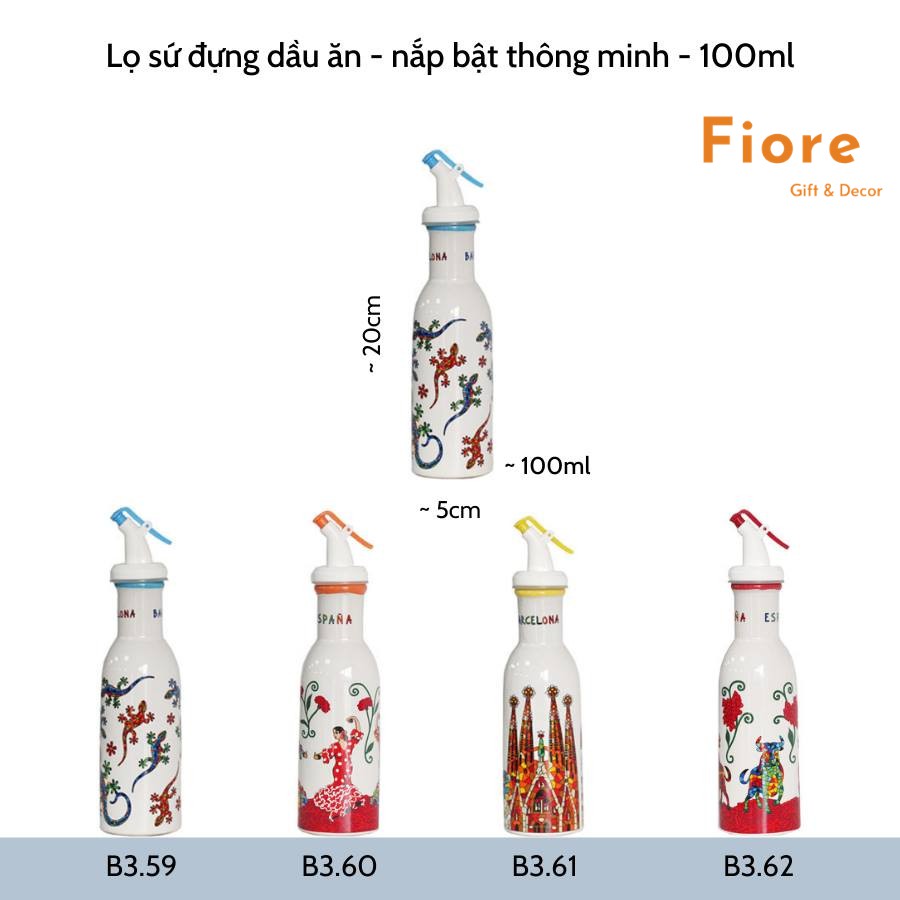 Lọ đựng gia vị - Lọ gia vị sứ 100ml đựng dầu ăn, nước tương, nước mắm