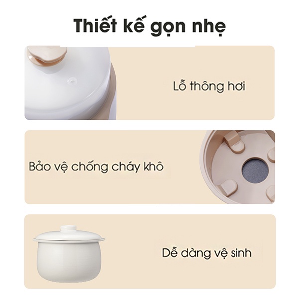 Nồi nấu cháo chậm, ninh hầm, hấp cách thủy đa năng 4in1 SAMONO SW-SC08 dung tích 0.8L chính hãng