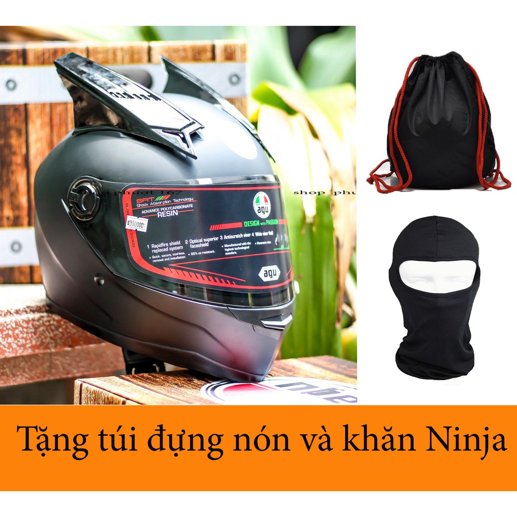 Nón AGV đen nhám hàng chính hãng 100%, Tặng túi rút và khăn Ninja