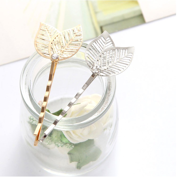 K17 Kẹp tóc 2 lá cây đính hạt tiểu thư