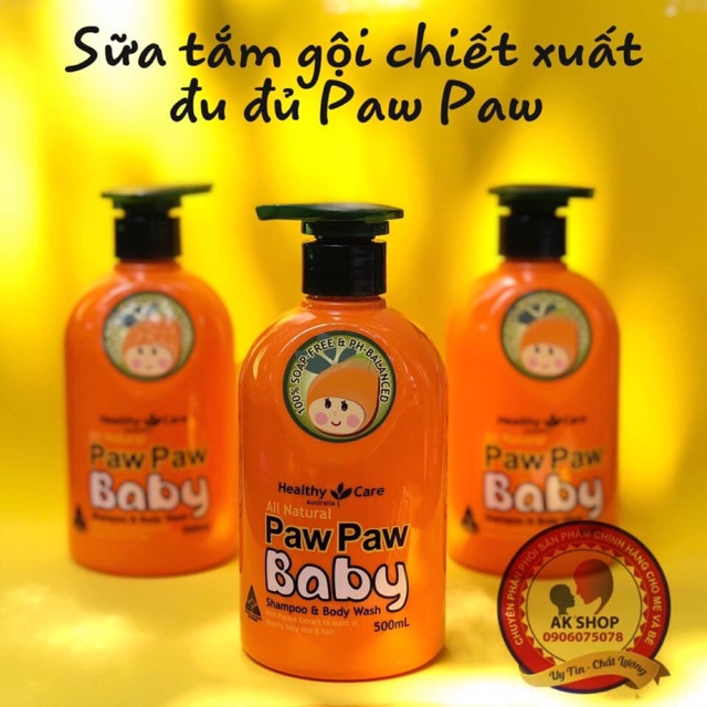 Sữa tắm gội Paw Paw baby hàng chính hãng Healthy Care