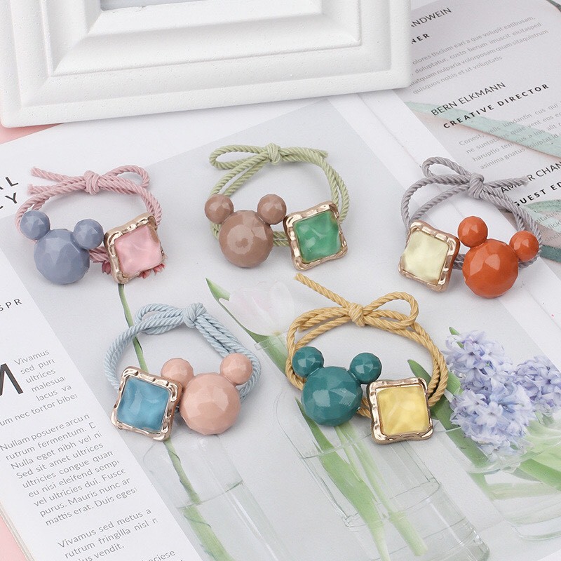 Dây buộc tóc dây chun cột tóc đính đá hình mickey phong cách Hàn Quốc