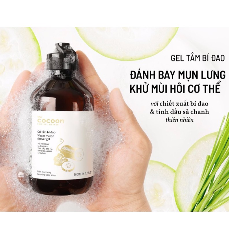 Gel Tắm Bí Đao Cocoon giúp làm sạch mụn lưng, sạch khuẩn và khử mùi hôi cơ thể 300ml