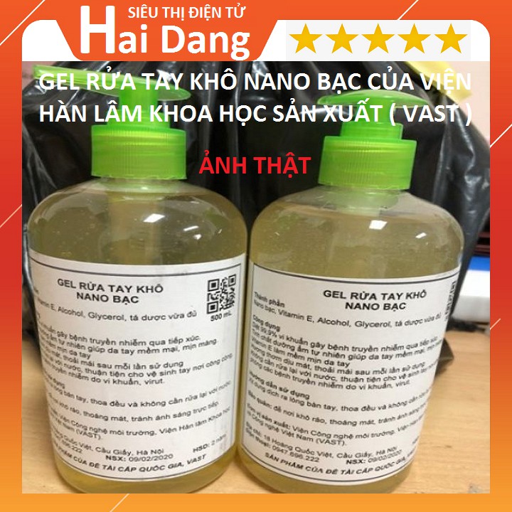 Nước Rửa Tay Khô Kháng Khuẩn, Gel Rửa Tay Khô Nano Bạc 500ml Của Viện Hàn Lâm Khoa Học Công Nghệ