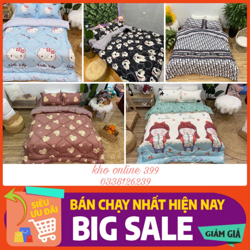 [RẺ VÔ ĐỊCH] set (bộ) chăn ga gối nệm chăn phao trần poly cotton kích thước m6, m8, 2mx2m2, ga trải giường, vỏ gối