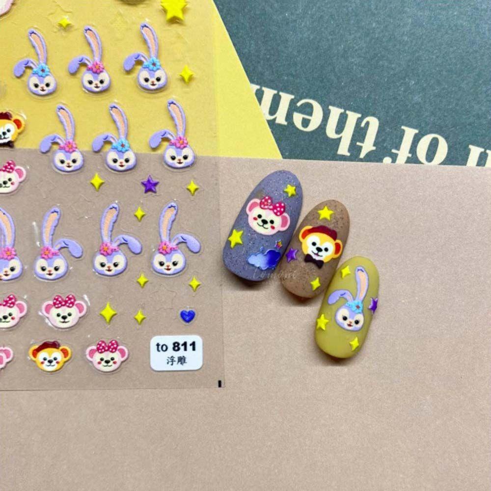 Miếng Dán Trang Trí Móng Tay Hình Gấu Duffy StellaLou Hoạt Hình DIY