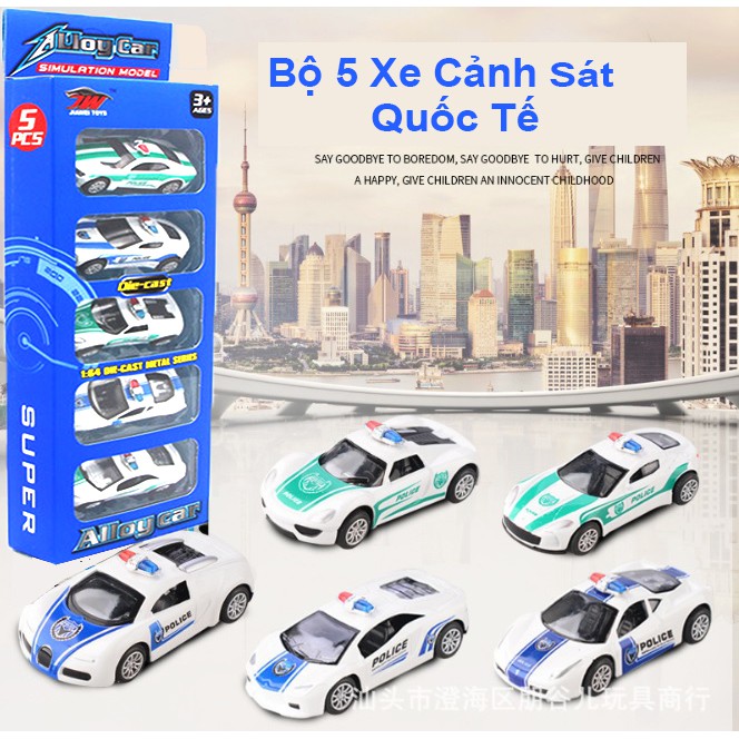 Bộ 05 Xe Kim Loại Bánh Đà Police Quốc Tế N05