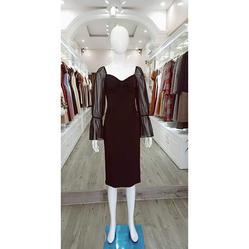 Đầm ôm phối lưới dài tay