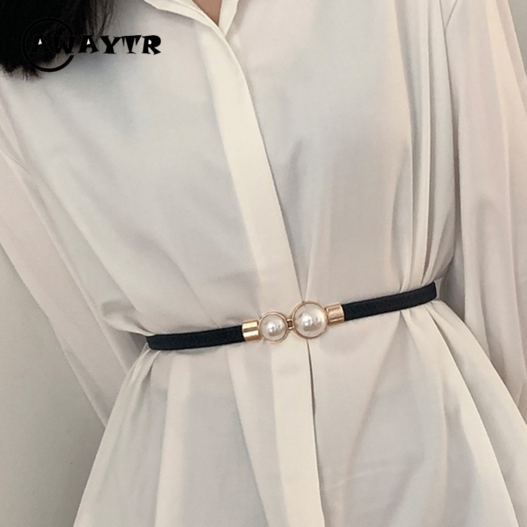 Thắt Lưng Bản Nhỏ Co Giãn Đính Ngọc Trai Thời Trang Cho Nữ