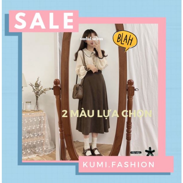 Kumivn áo sơ mi và chân váy retro Hàn Quốc mùa thu