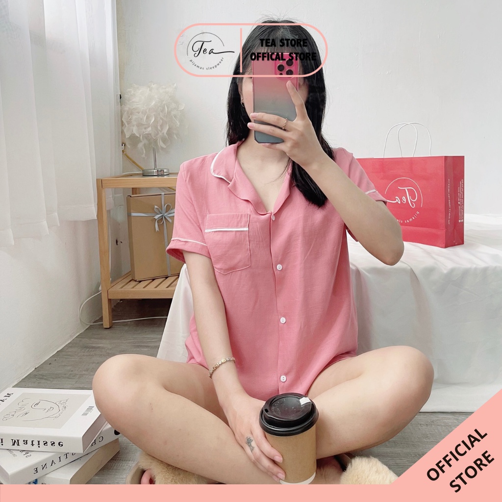Bộ đồ chất đũi nhăn mềm Tea Store họa tiết dễ thương