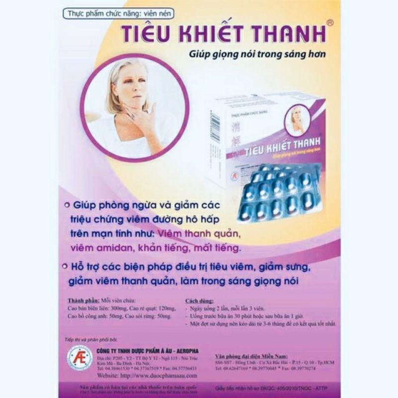 Tiêu Khiết Thanh hộp 180 viên   Giảm ho đau họng ,khản tiếng mất tiếng,viêm thanh quản