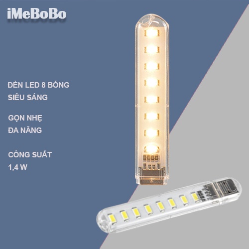 ĐÈN LED USB TRONG SUỐT BÓNG SIÊU SÁNG  8 BÓNG  TRẮNG