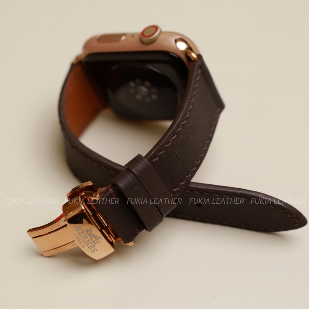 Dây da thủ công Swift nâu cafe dành cho Apple Watch, đồng hồ thông minh, đồng hồ cơ