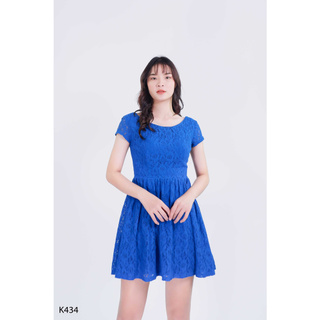 Đầm váy xòe nữ tay ngắn, đầm cổ tròn phối ren tiểu thư thanh lịch dành cho những ai yêu thích thời trang V Fashion K434