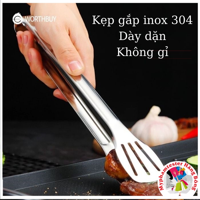 (HÀNG ĐẸP) Kẹp gắp inox 304 không gỉ, chống trơn trượt