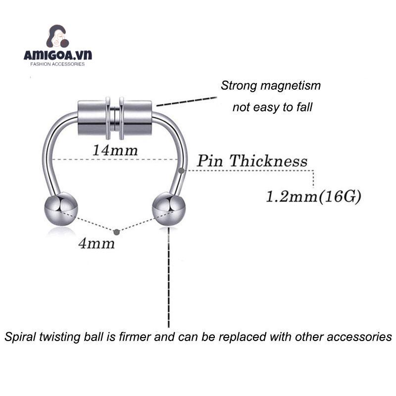 Khuyên Mũi Nam Châm Chất Liệu Thép Titan Không Gỉ