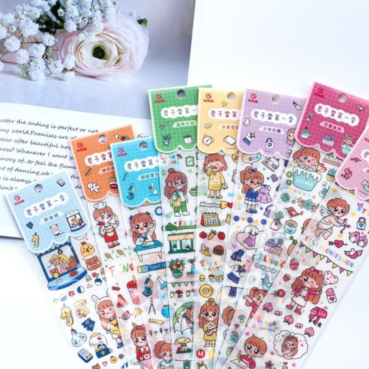 Sticker dài 35cm dán sổ trang trí moham nhật ký cô gái hàng ngày dễ thương