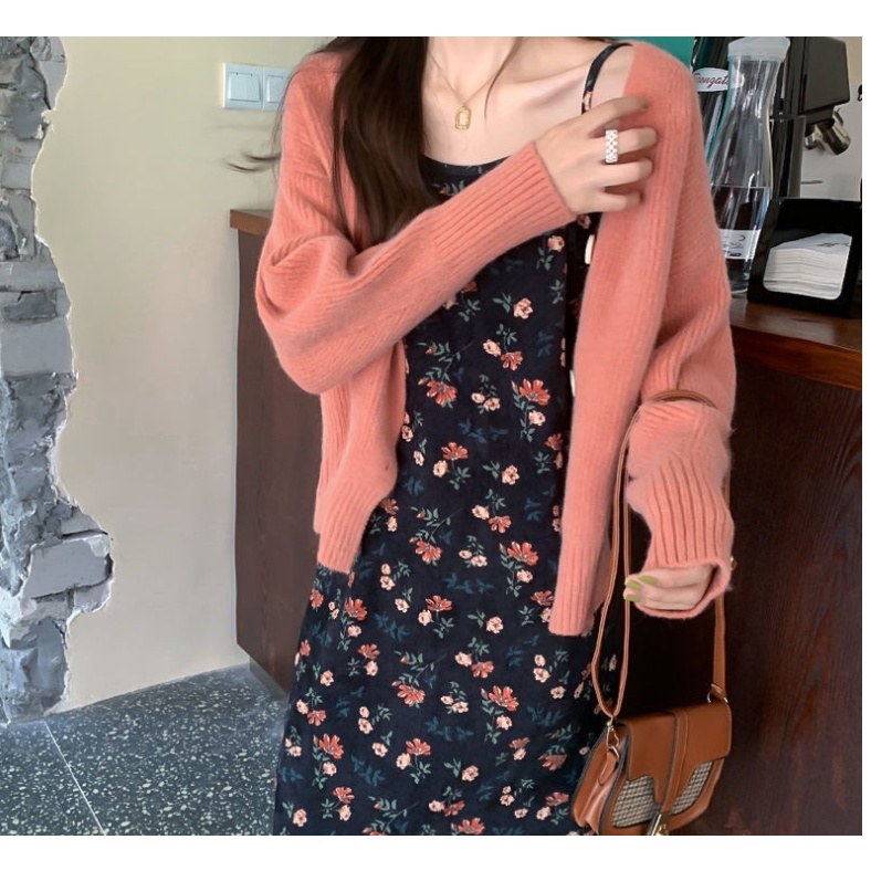 Váy hoa nhí nâu  hai dây nhung tăm phong cách trẻ trung nhẹ nhàng cô nàng tiểu thư